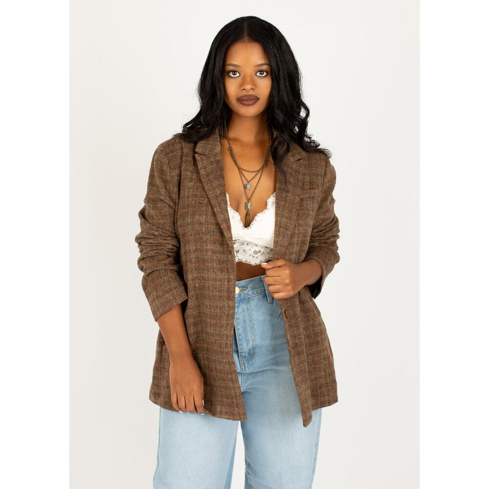 Joyfolie Women’s Louve Blazer in Tan/Brown Plaid Size XXL